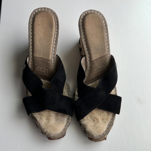 Ugg Margot Leather Shearling Wedge Sandal - Picture 2 of 7
